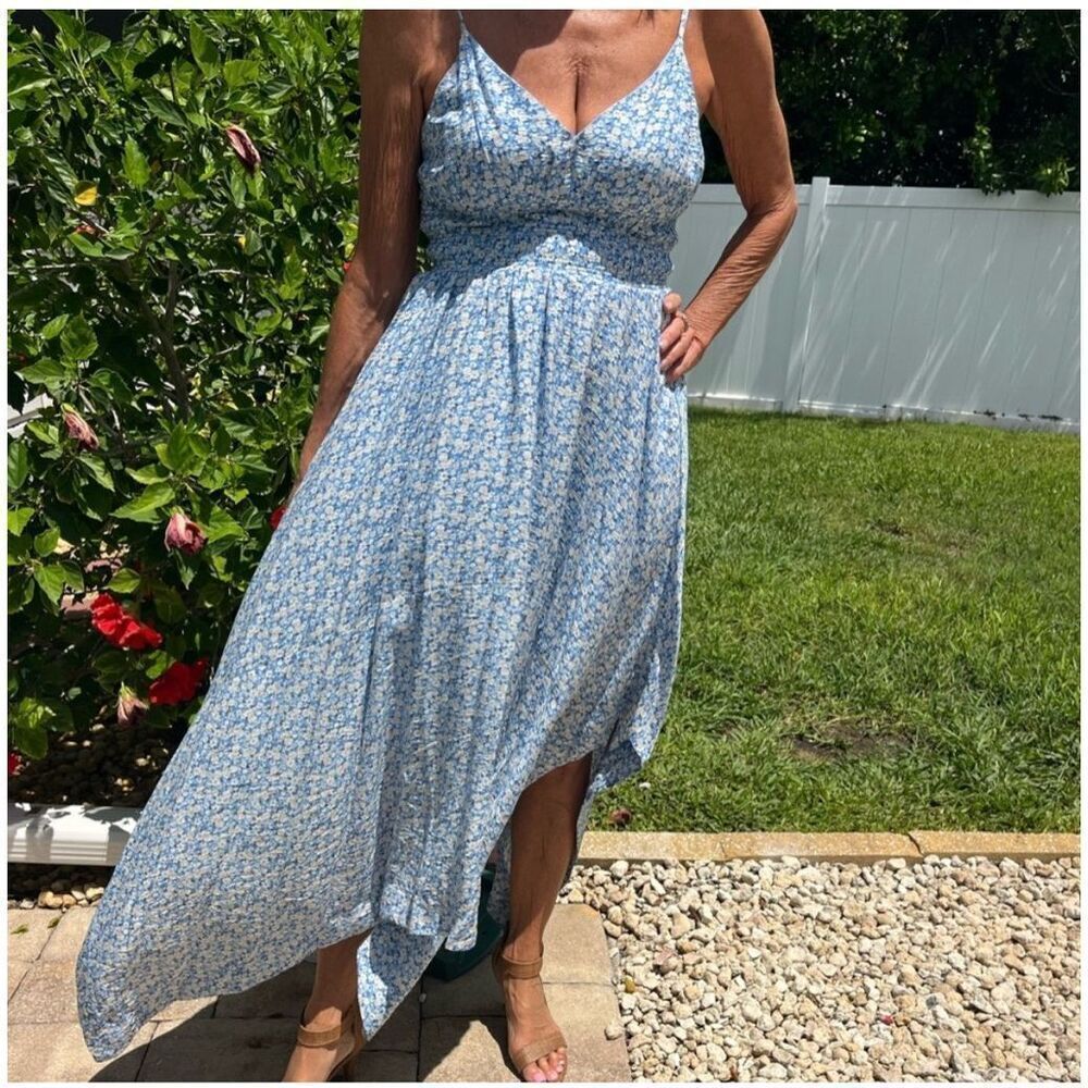BLU PEPPER | blue floral white daisy dress S